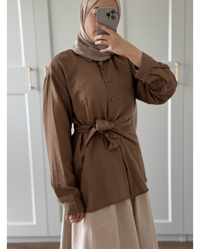 Chemise asymétrique à nouer lin 3