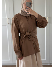 Chemise asymétrique à nouer lin 3