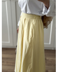 Jupe trapèze jaune longue en coton – doublée avec poches