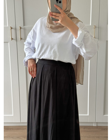 Jupe trapèze noire longue en coton – doublée avec poches