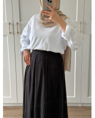 Jupe trapèze noire longue en coton – doublée avec poches