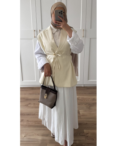 BLAZER SANS MANCHES ÉCRU CINTRÉ
