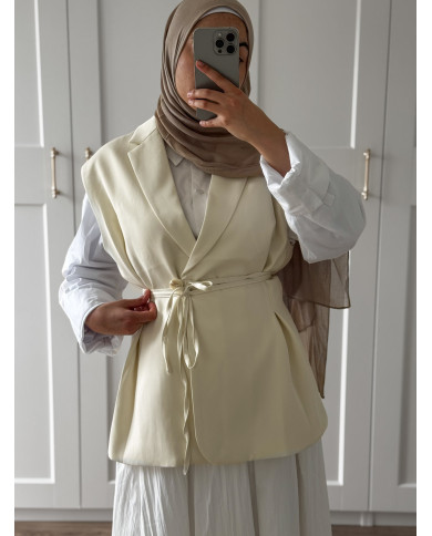 BLAZER SANS MANCHES ÉCRU CINTRÉ