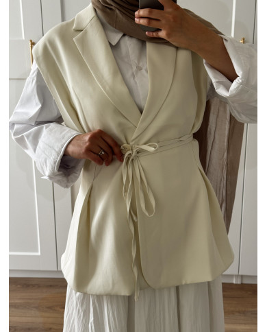 BLAZER SANS MANCHES ÉCRU CINTRÉ