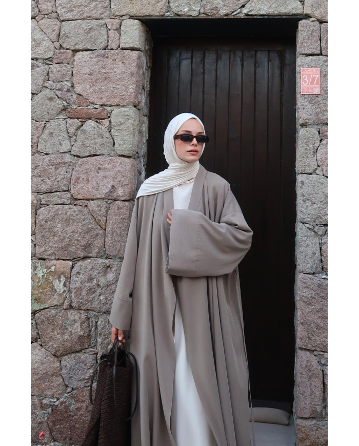 Kimono en modal long ample – Grège