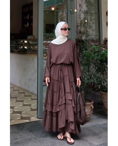 Ensemble fluide jupe cascade - Marron