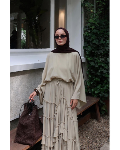 Ensemble fluide jupe cascade - Beige/Vert