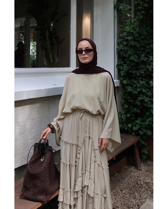 Ensemble fluide jupe cascade - Beige/Vert