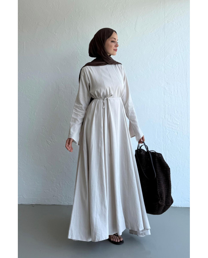 Robe longue cintré en lin - Beige