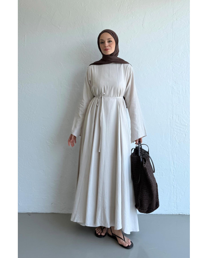 Robe longue cintré en lin - Beige