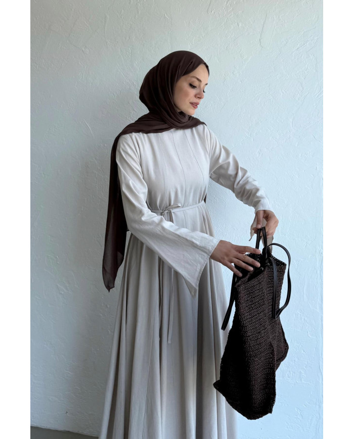 Robe longue cintré en lin - Beige