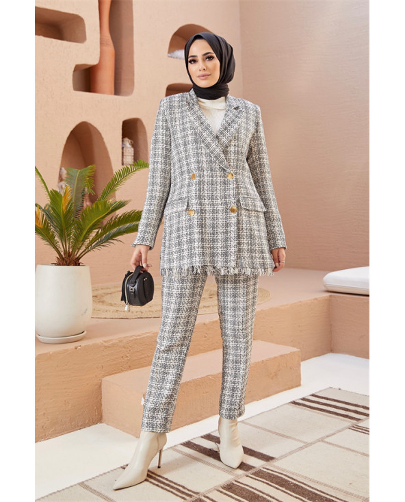 Costume Tweed à Carreaux Noir