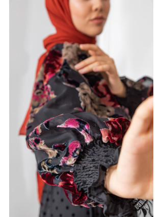 ROBE FLORA MANCHE VELOUR