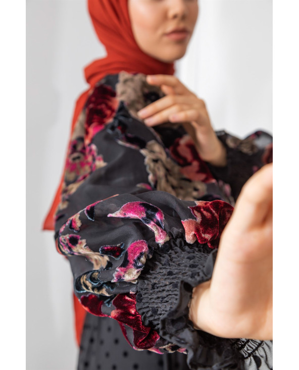 ROBE FLORA MANCHE VELOUR