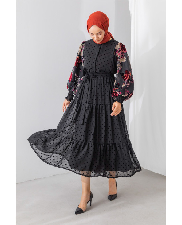 ROBE FLORA MANCHE VELOUR