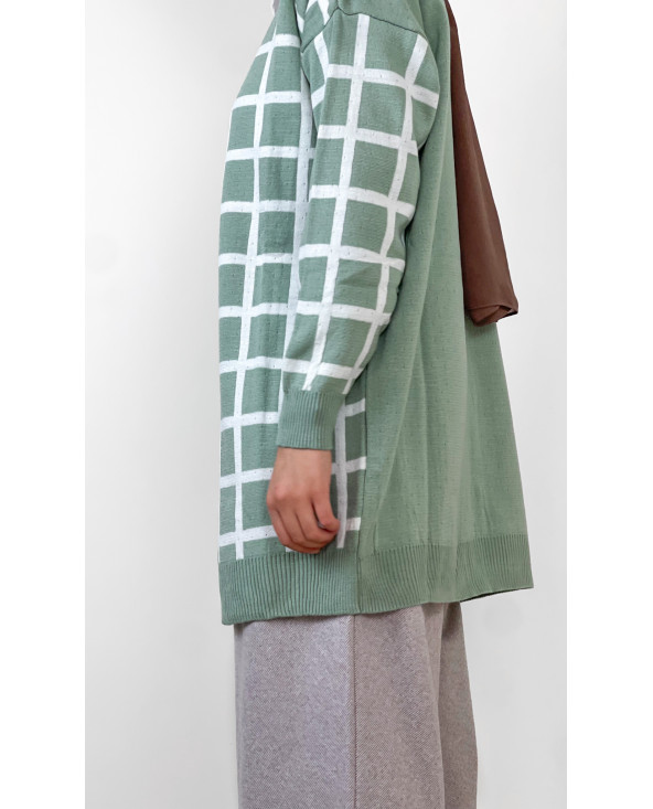 CARDIGAN VERT À CARREAUX