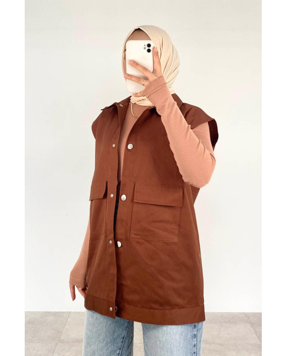 VESTE MILITAIRE SANS MANCHE MARRON