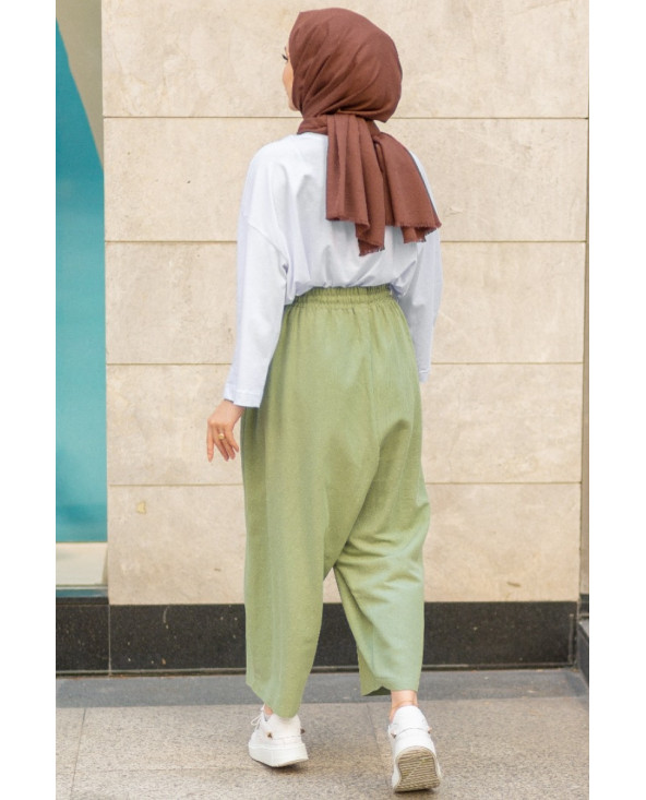 PANTALON EN LIN VERT KAKI