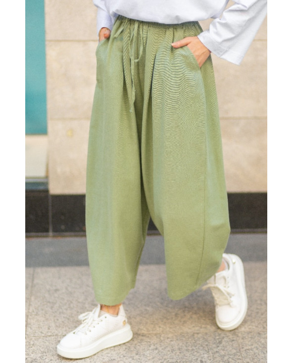 PANTALON EN LIN VERT KAKI