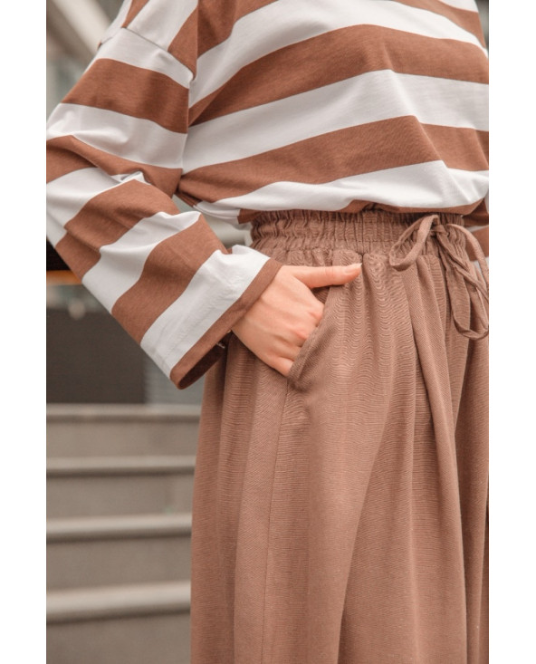 PANTALON EN LIN MARRON