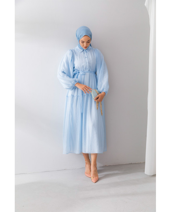 Bleu - ROBE EN MOUSSELINE
