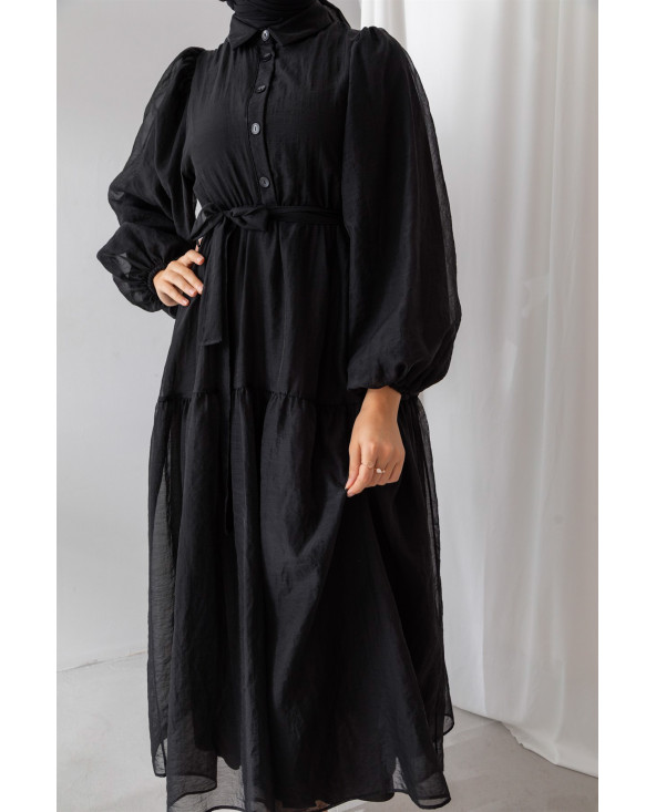 Noir - ROBE EN TULLE MANCHE BOUFFANTE